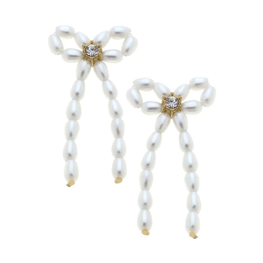 Kristin Pearl Beaded Bow Earrings in Ivory