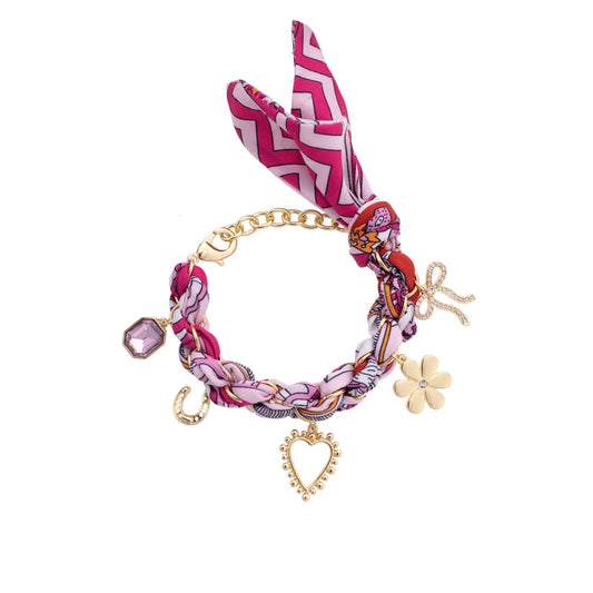 Cassie Scarf Charm Bracelet in Fuchsia/Orange/White