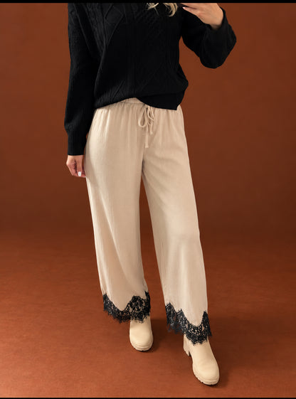 Midnight On Main Linen Blend Pants- In Beige
