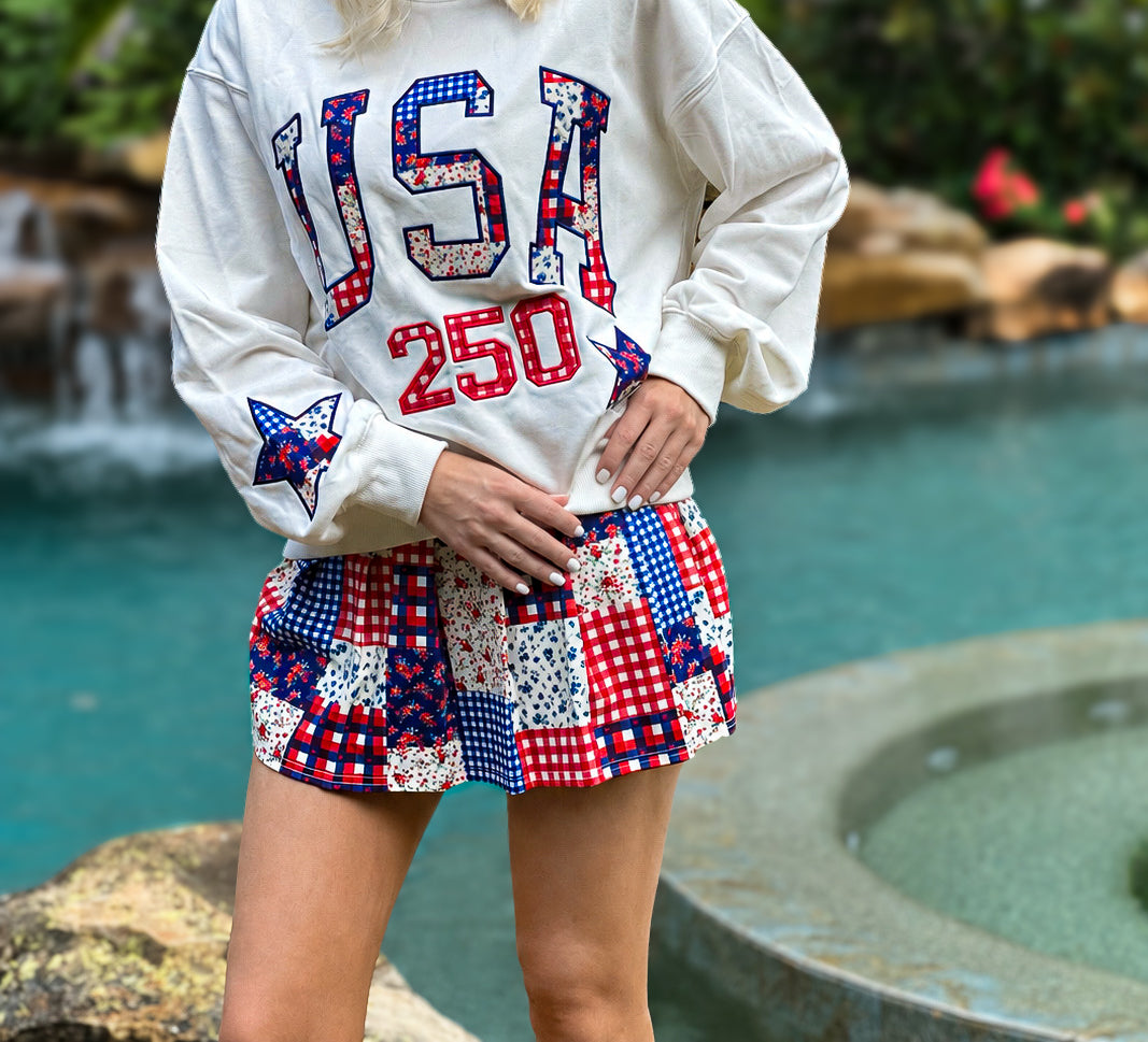 USA girl Floral Patchwork Pleated Skort