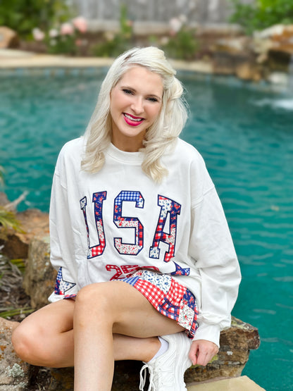 USA girl Floral Patchwork Pleated Skort