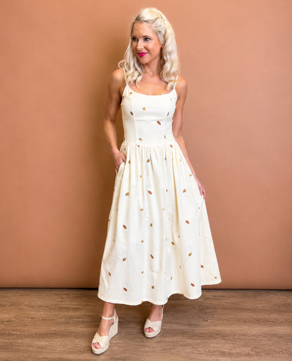 Autumn Leaf Embroidered Maxi Dress