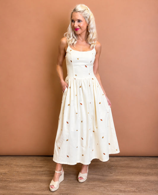Autumn Leaf Embroidered Maxi Dress