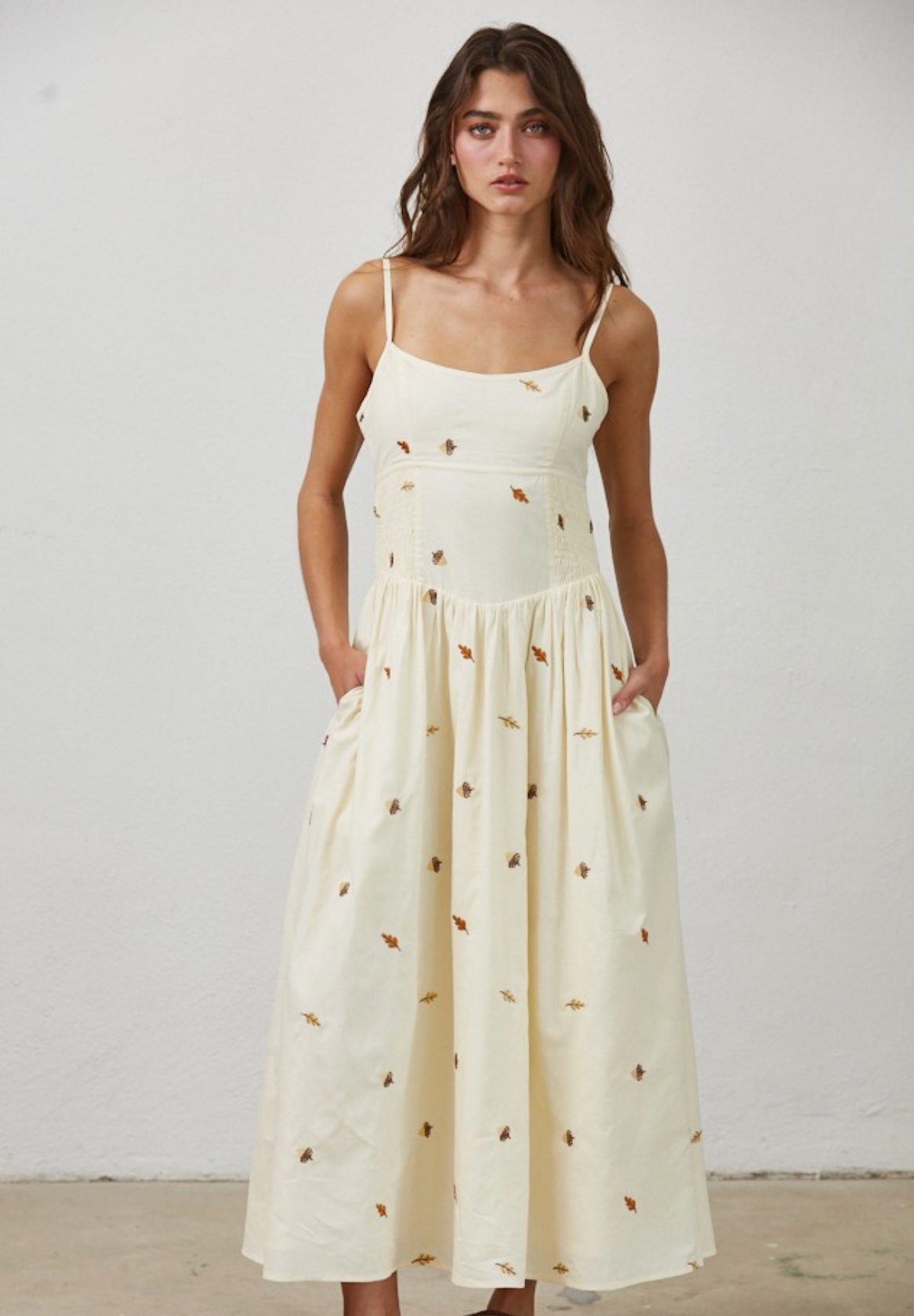 Autumn Leaf Embroidered Maxi Dress