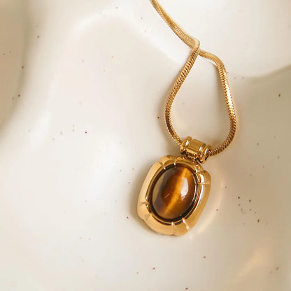 Amber 18K Gold Non-Tarnish Natural Stone Necklace