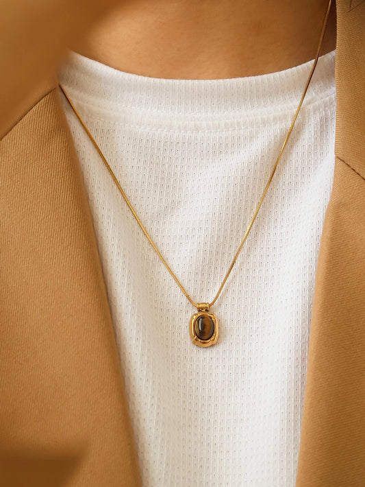 Amber 18K Gold Non-Tarnish Natural Stone Necklace