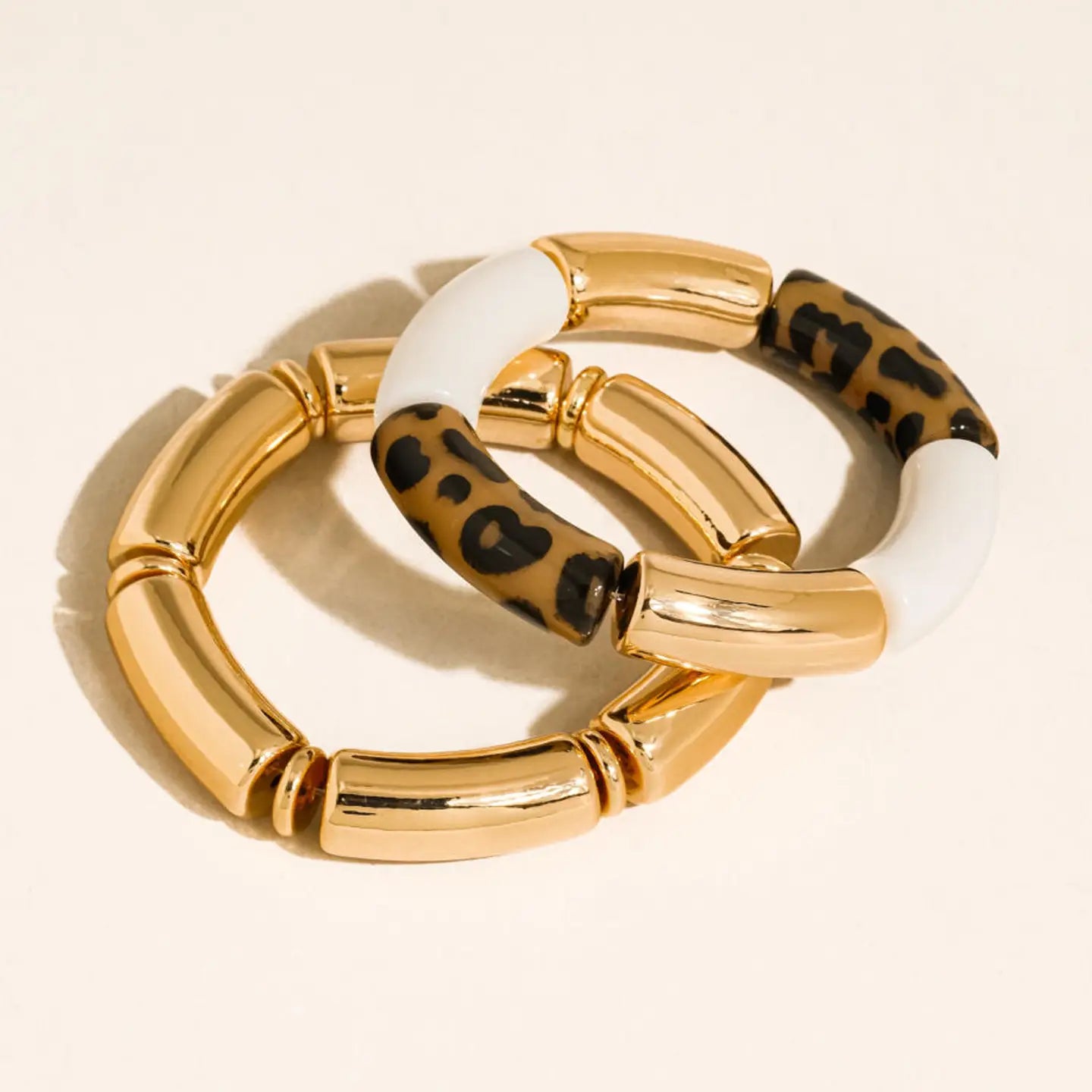Aira 18K Gold Non-Tarnish Chunky Leopard Resin Bangle Set