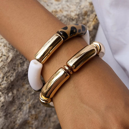 Aira 18K Gold Non-Tarnish Chunky Leopard Resin Bangle Set