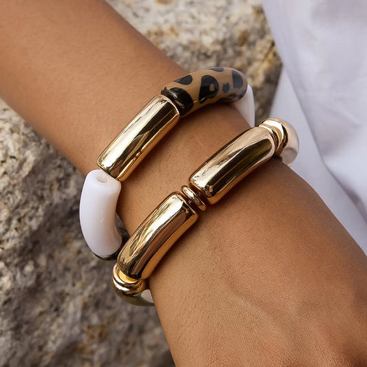 Aira 18K Gold Non-Tarnish Chunky Leopard Resin Bangle Set