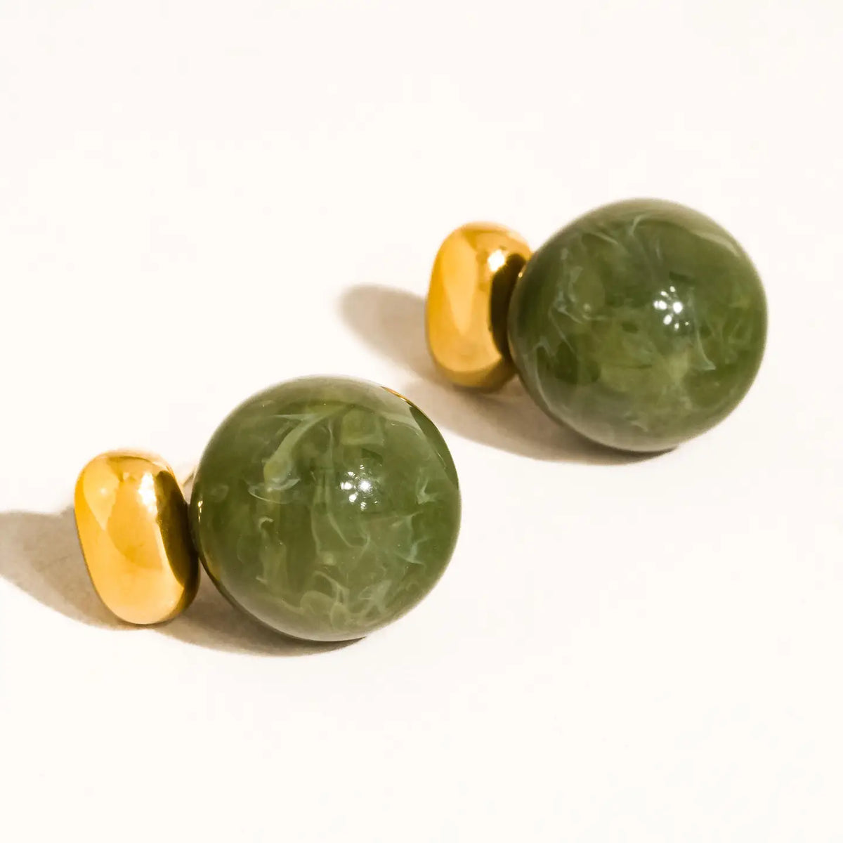 Lauren 18K Gold Non-Tarnish Green Marble Ball Earrings