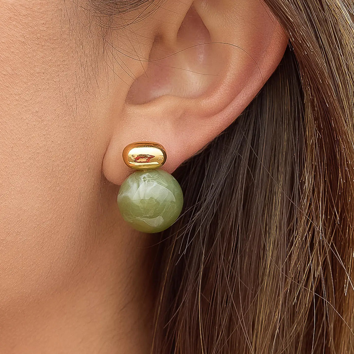 Lauren 18K Gold Non-Tarnish Green Marble Ball Earrings