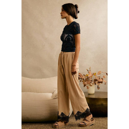 Midnight On Main Linen Blend Pants- In Beige