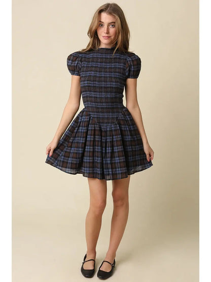 PREORDER Rory Smocked Mini Dress in Blue Plaid