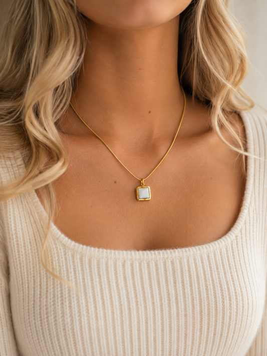 Berenice 18K Gold Non-Tarnish Square Shell Necklace