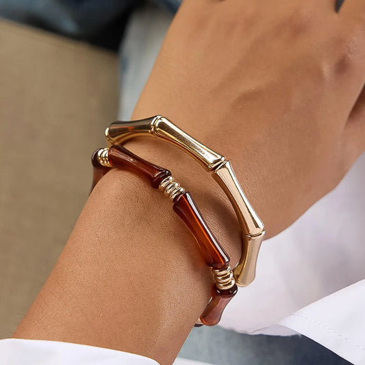 18K Gold Bamboo Bangle Set